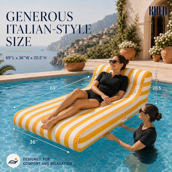 Yellow & White Striped Inflatable Pool Recliner Lounger – 69 Inch