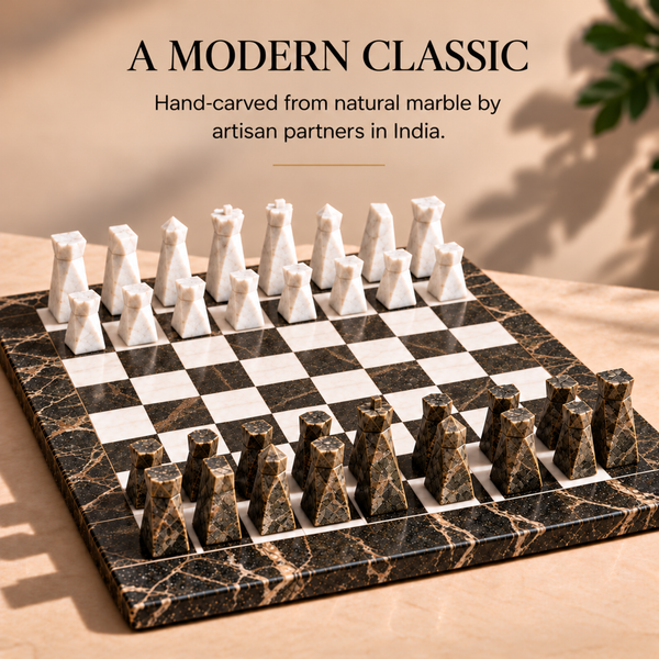 Marble Chess Set, 16.92 x 16.53 Inch Black and White Stone