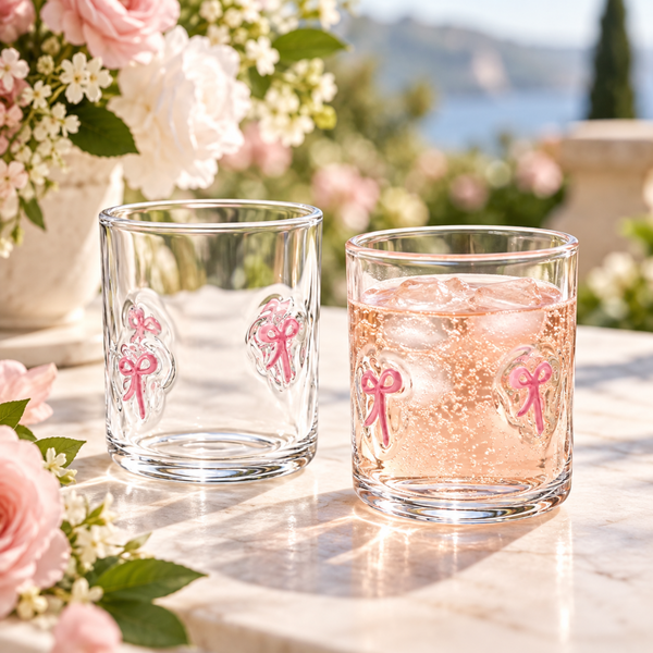 Khen Bowtie Tumblers Set Stylish Break Resistant Acrylic Drinkware - Set of 2 Pink