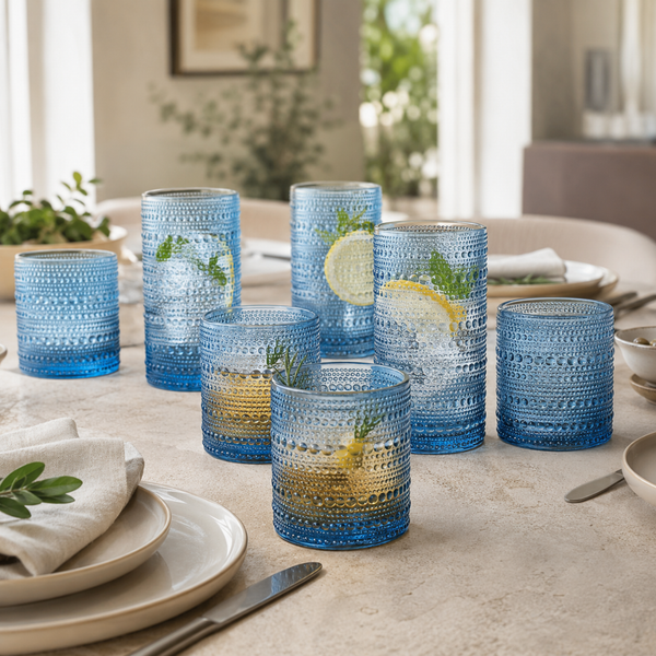 Textured Hobnail Lowball & Highball Glassware, Set of 12