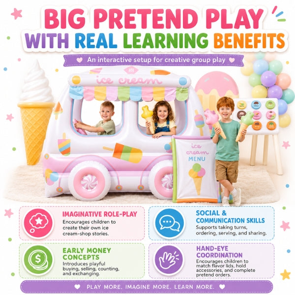 Inflatable Ice Cream Truck Playhouse, Large Shop Vehicle Playset for Kids