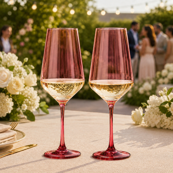Tonal Stemmed Wine Glassware, Cranberry Red, Set of 2