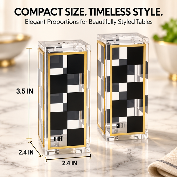 Checkered Salt and Pepper Shakers Set, Black White Square Design with 3 & 5 Holes