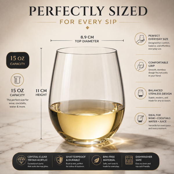 Khen Unbreakable Stemless Acrylic Plastic Drinkware Glasses, Shatterproof