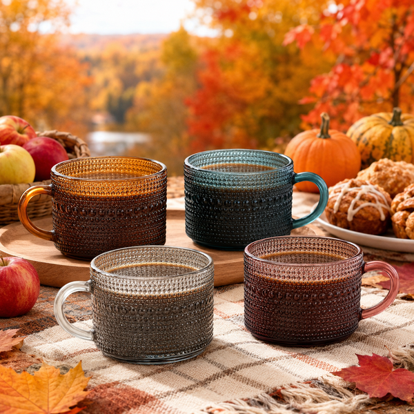 Vintage Hobnail Glass Coffee Mugs Set With Handles | Set of 4