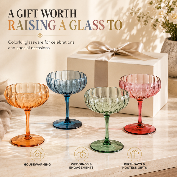 Flower Coupe Cocktail Colored Glasses | Set of 4 | Muted