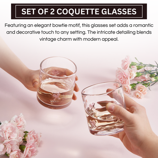 Khen Bowtie Tumblers Set Stylish Break Resistant Acrylic Drinkware - Set of 2 Pink