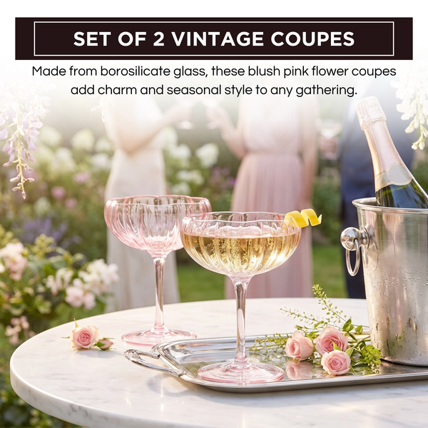 Flower Coupe Cocktail Colored Glasses | Set of 2 | Blush Pink