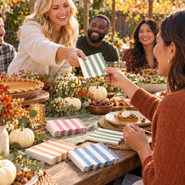 Mixed Scalloped Cotton Napkins, Cranberry Cloudy Blue Orange Green