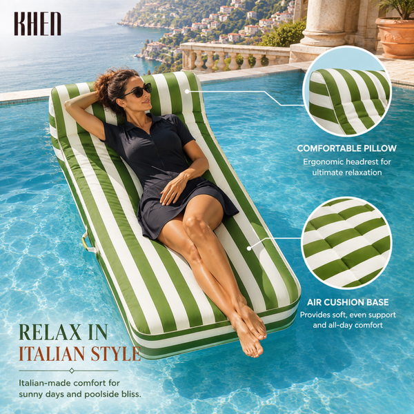 Green & White Striped Inflatable Pool Recliner Lounger – 69 Inch