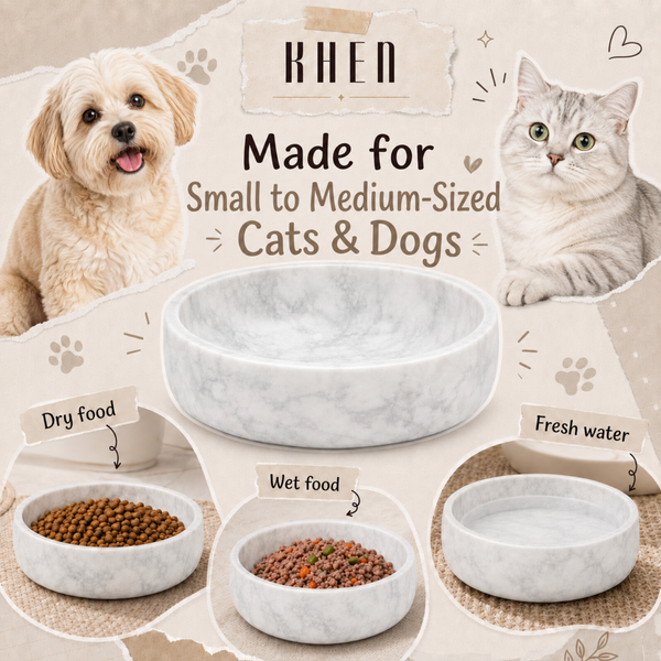 Khen White Marble Pet Bowl – 9.5