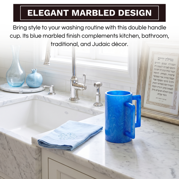 Khen Marbled Resin Washing Cup with Double Handles Blue