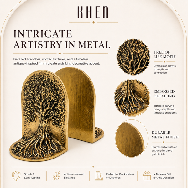 Tree of Life Metal Bookends Set of 2 – Decorative Shelf & Office Décor