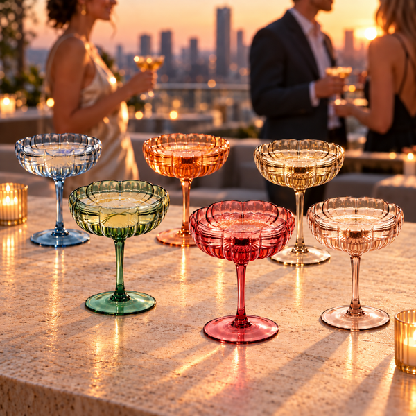 Flower Coupe Cocktail Colored Glasses | Set of 6 | Muted