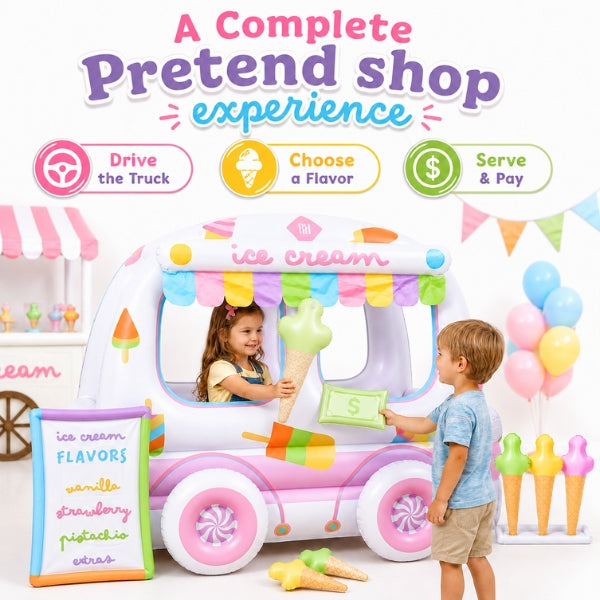 Inflatable Ice Cream Truck Playhouse, Large Shop Vehicle Playset for Kids