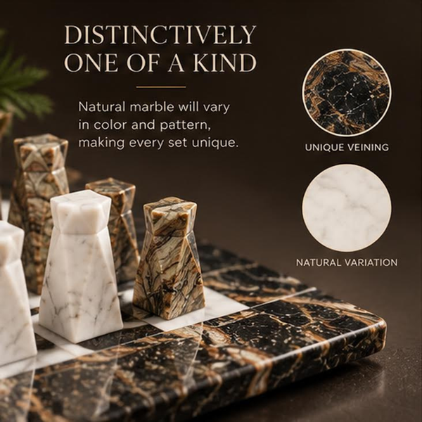 Marble Chess Set, 16.92 x 16.53 Inch Black and White Stone