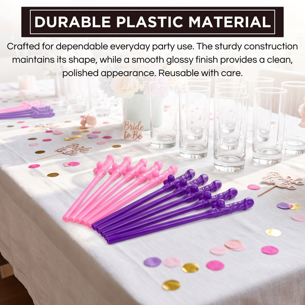 Novelty Party Straws Set of 10, Reusable Pink & Purple Plastic Straws