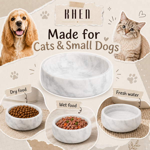 Khen White Marble Pet Bowl – 7.5