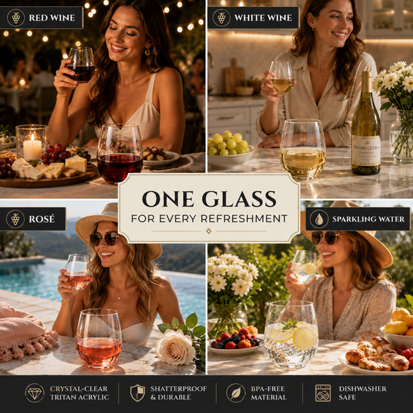Khen Unbreakable Stemless Acrylic Plastic Drinkware Glasses, Shatterproof