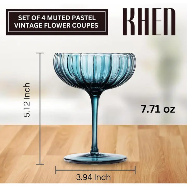 Flower Coupe Cocktail Colored Glasses | Set of 4 | Muted