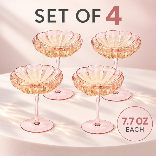 Flower Wave Champagne Coupe Cocktail Glassware, Set of 4