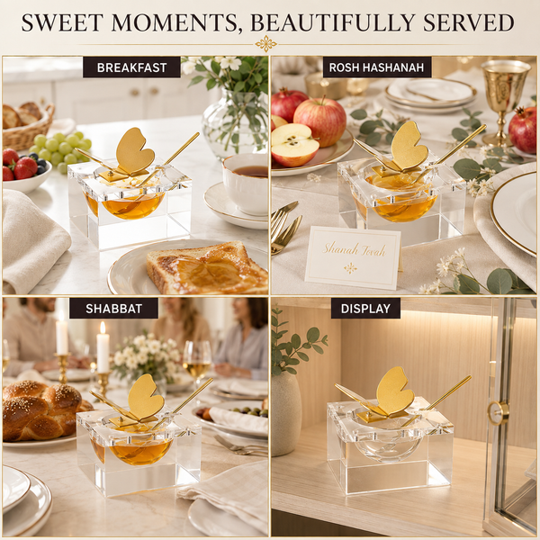 Butterfly Honey Dish with Gold Spoon | Clear Glass Sweet Dessert Bowl