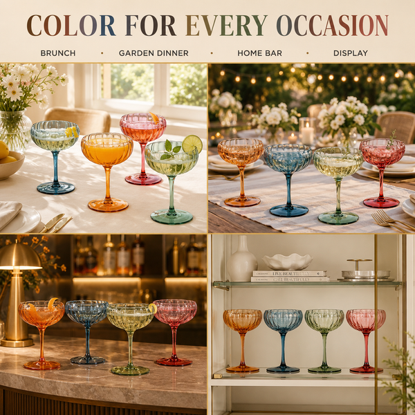 Flower Coupe Cocktail Colored Glasses | Set of 4 | Muted