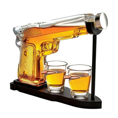 Whiskey Gun Decanter Set + 2 Bullet Glasses - Christmas Birthday Pistol Gifts for Men
