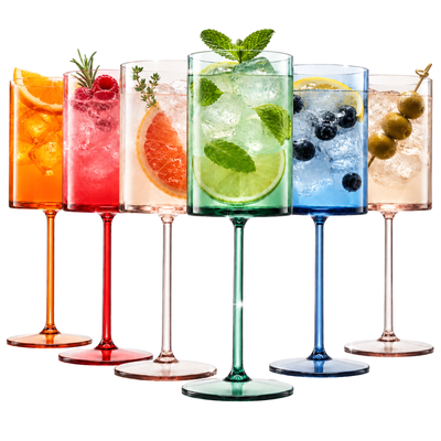 Tonal Acrylic Stemmed Square Wine Glassware, Set of 6