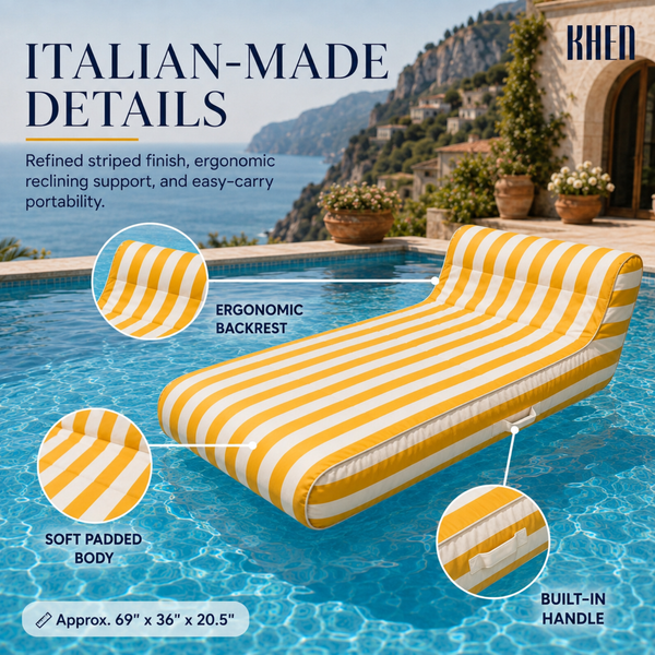 Yellow & White Striped Inflatable Pool Recliner Lounger – 69 Inch