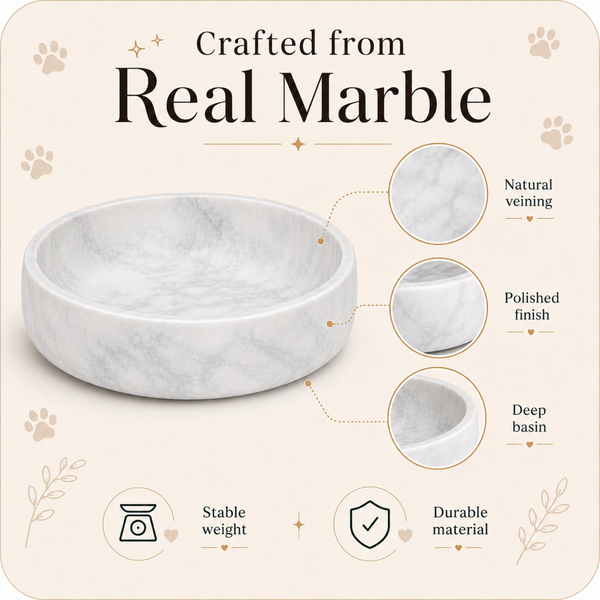 Khen White Marble Pet Bowl – 9.5