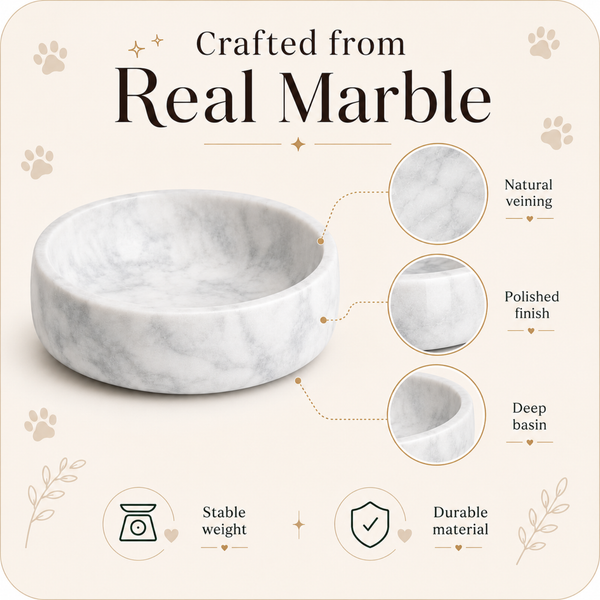 Khen White Marble Pet Bowl – 7.5