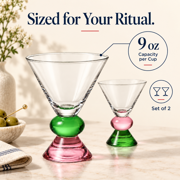 Rose & Jade Gem Martini Glassware - large