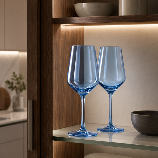 Tonal Stemmed Wine Glassware, Cloudy Blue, Set of 2