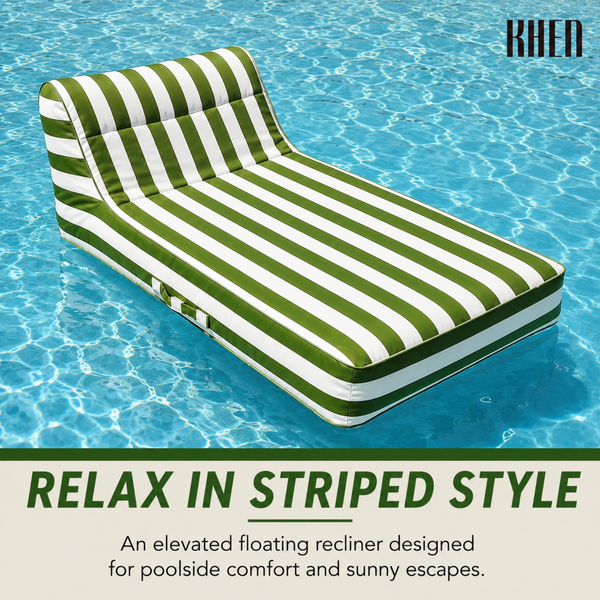 Green & White Striped Inflatable Pool Recliner Lounger – 69 Inch