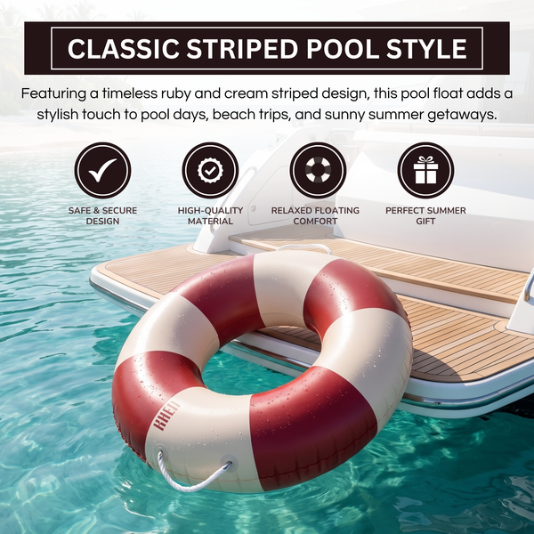Portofino Inflatable Striped Pool Float Ring - Ruby & Cream
