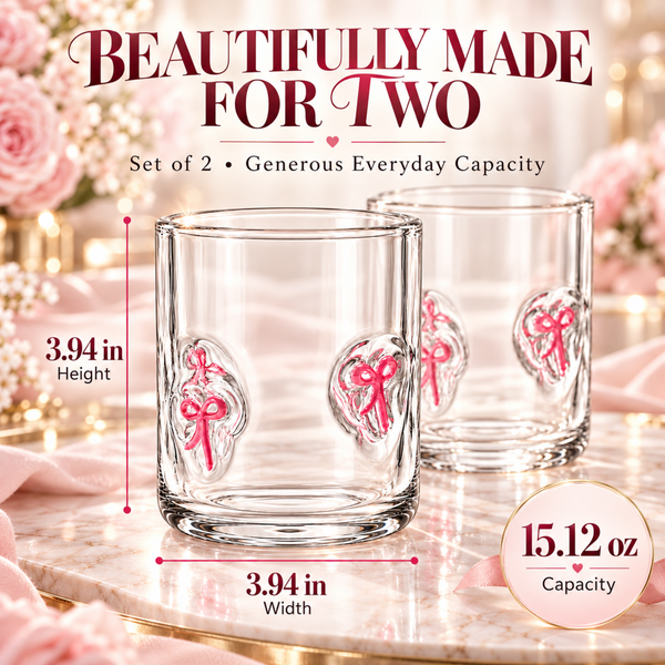 Khen Bowtie Tumblers Set Stylish Break Resistant Acrylic Drinkware - Set of 2 Pink