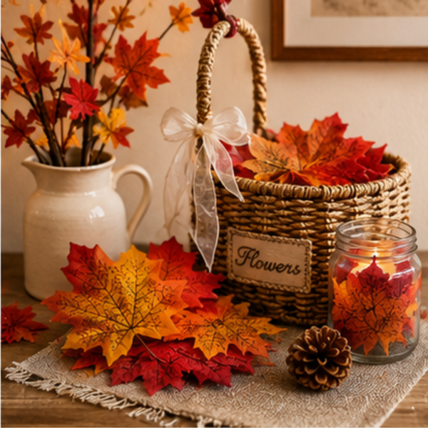 Artificial Maple Leaves 6 Colors Fall 150 PCS Winter, Summer Autumn Leaf Decorations