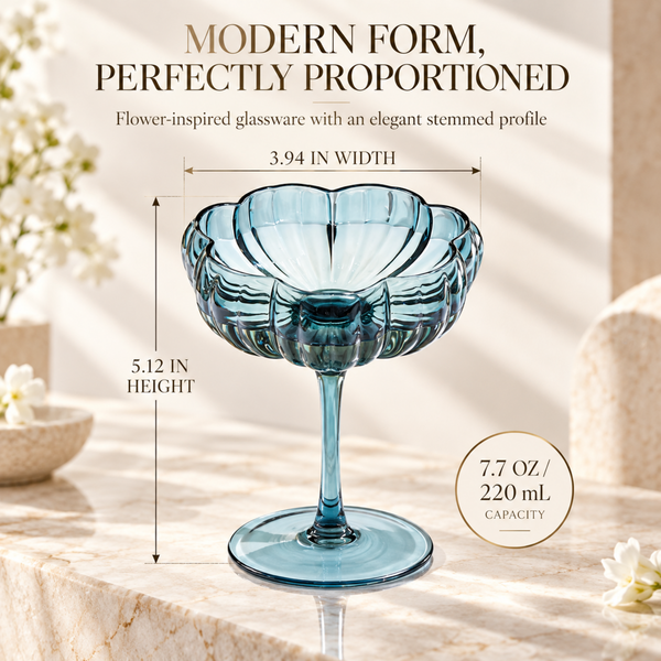 Flower Coupe Cocktail Colored Glasses | Set of 6 | Muted