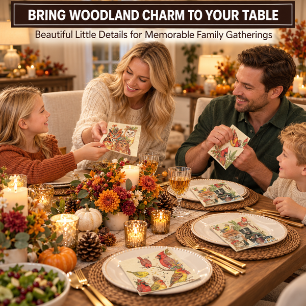 Khen Woodland Napkins, 100 Pack 4 Designs, 5