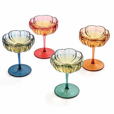Flower Coupe Cocktail Colored Glasses | Set of 4 | Muted