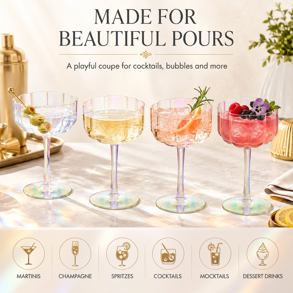 Iridescent Rainbow Plastic Tritan Coupe Glasses | 4 Set