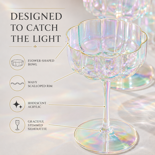 Iridescent Rainbow Plastic Tritan Coupe Glasses | 4 Set