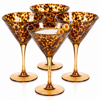 Tortoise Leopard Print Martini 9oz - Set of 4, 7.1
