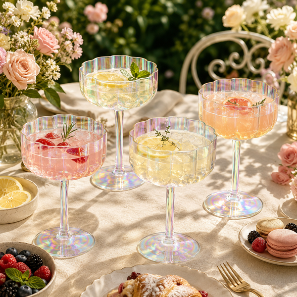 Iridescent Rainbow Plastic Tritan Coupe Glasses | 4 Set
