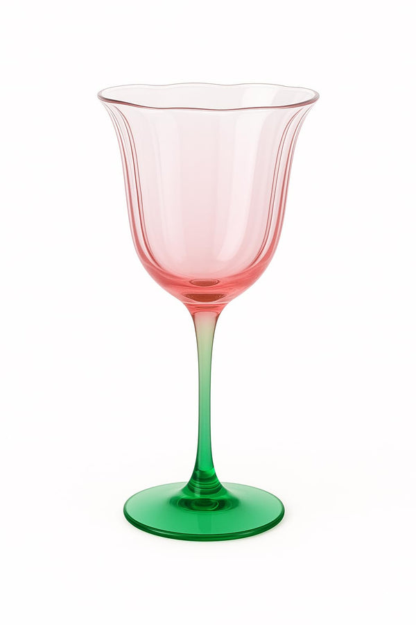 Khen Blossom Pink Tulip Wine Glasses Set of 2, Hand Blown Colored Crystal