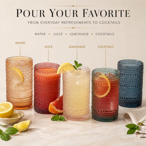 Tonal Hobnail Highball Glassware, Set of 6