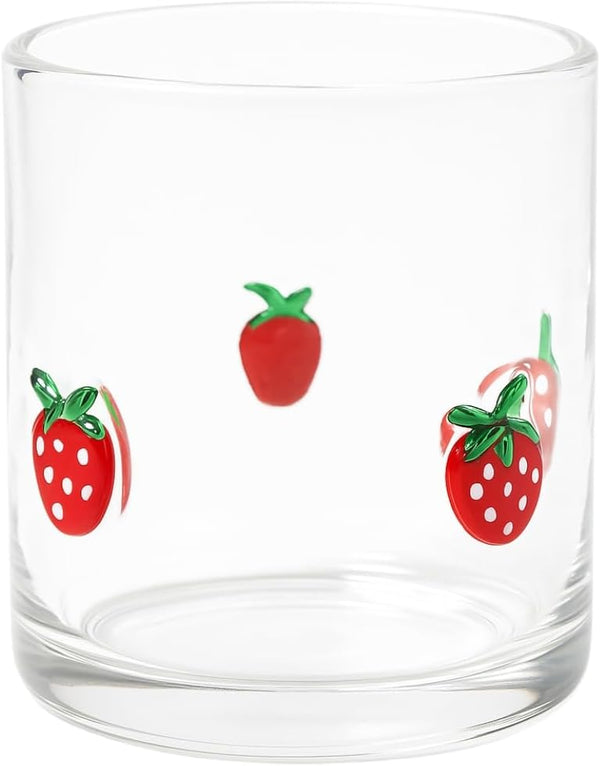 Khen Strawberry Glass Tumbler Vintage Aesthetic Drinkware Lightweight Romantic Barware Collectible Glass Cup - 12oz