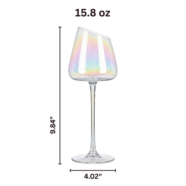 Slanted Iridescent Wine Glass, Clear Glass Angled Rainbow