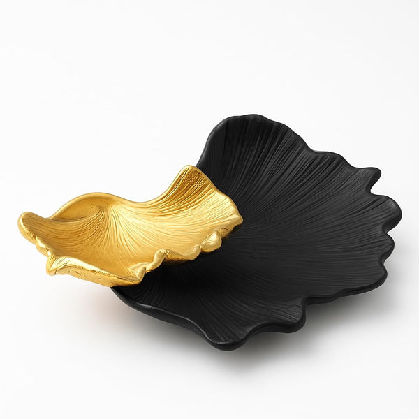 Black & Gold Ginkgo Leaf Tray, 2-Tier Centerpiece